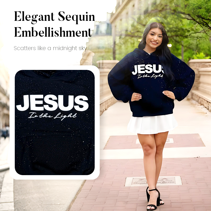 🔥CHRISTMAS SALE 50% OFF!!✨Chic Sparkling Sequins JESUS Is the Light Hoodie🎁