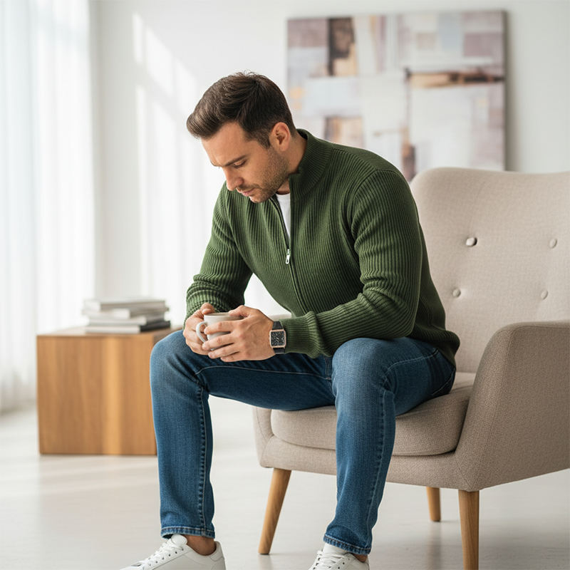 🧶 60% OFF NOW! ⚡ Men‘s Ribbed Zip-Up Sweater – Premium Knit, Tailored Fit & Cozy Comfort 🧥