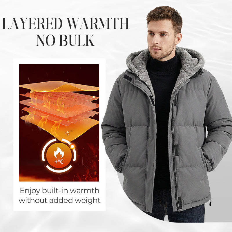 Men’s Cold-Resistant Windproof Thermal-Lined Hooded Coat 
