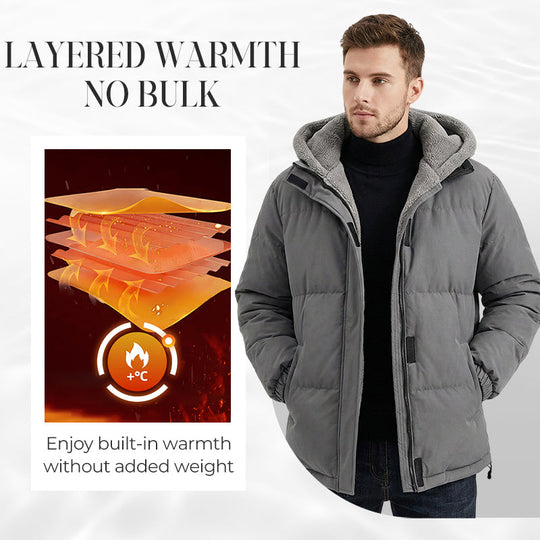 Men’s Cold-Resistant Windproof Thermal-Lined Hooded Coat 