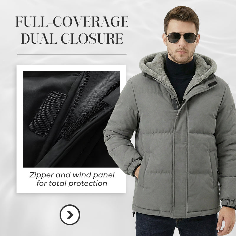 Men’s Cold-Resistant Windproof Thermal-Lined Hooded Coat 