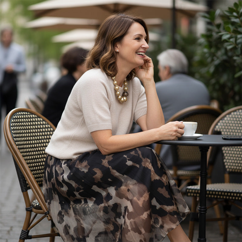 Women's Two-Piece Sweater & Leopard Flowy Skirt Set