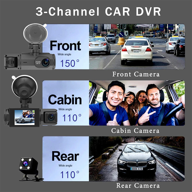 🔥60% OFF! 🚗 HD 1080p Triple-Lens Car DVR with Auto Reverse Camera + Parking Monitor
