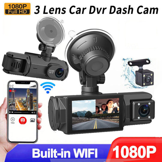🔥60% OFF! 🚗 HD 1080p Triple-Lens Car DVR with Auto Reverse Camera + Parking Monitor