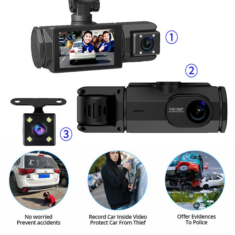 🔥60% OFF! 🚗 HD 1080p Triple-Lens Car DVR with Auto Reverse Camera + Parking Monitor