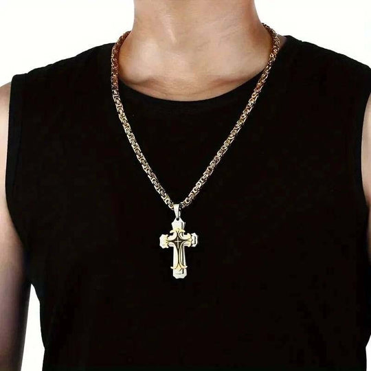🔥2026 New Arrivals: 50% Off for a Limited Time!🔥Men's Two-Tone Cross Pendant Necklace