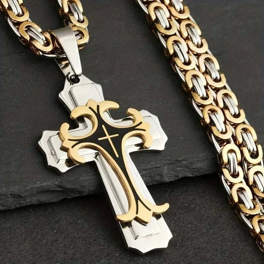 🔥2026 New Arrivals: 50% Off for a Limited Time!🔥Men's Two-Tone Cross Pendant Necklace