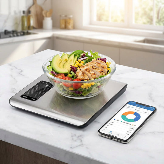 ⚖️📊 Digital kitchen scale – measures 19 nutritional values & calories via app, 5kg stainless steel 🥗✅ for healthy eating & weight loss