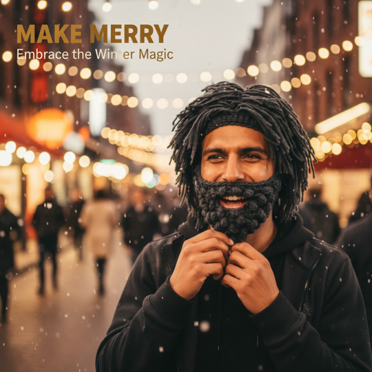 Punk-style hat with an attached simple wig and knitted beard