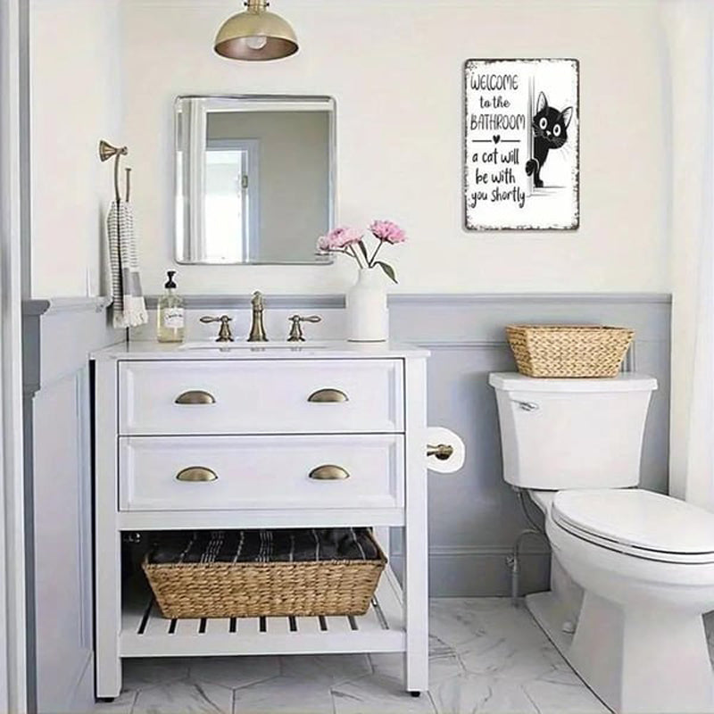 Vintage Highland Cow Aluminum Sign: Funny "Are You Pooping?" Black and White Bathroom Wall Decor