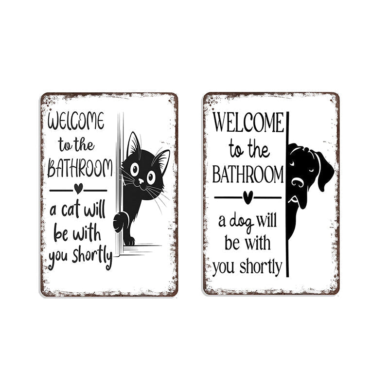 Vintage Highland Cow Aluminum Sign: Funny "Are You Pooping?" Black and White Bathroom Wall Decor