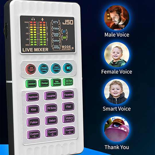 ✨🎤 Portable Handheld Live Sound Card (Voice Changer): Multifunctional Effects + Noise Cancellation – Stream from Anywhere!