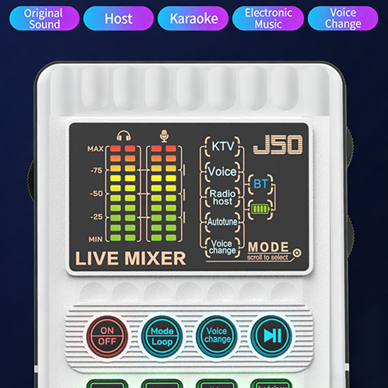 ✨🎤 Portable Handheld Live Sound Card (Voice Changer): Multifunctional Effects + Noise Cancellation – Stream from Anywhere!