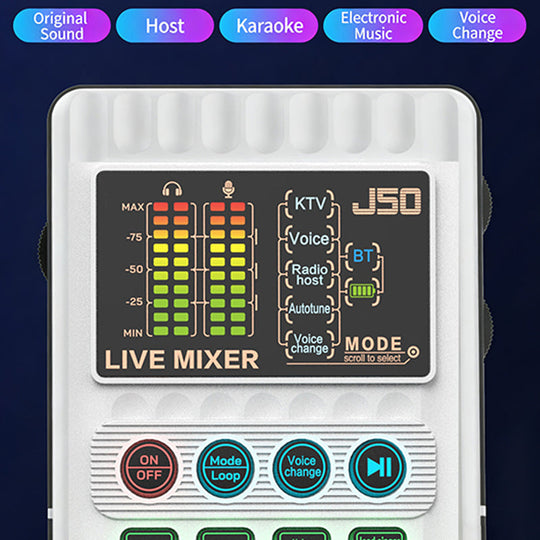 ✨🎤 Portable Handheld Live Sound Card (Voice Changer): Multifunctional Effects + Noise Cancellation – Stream from Anywhere!