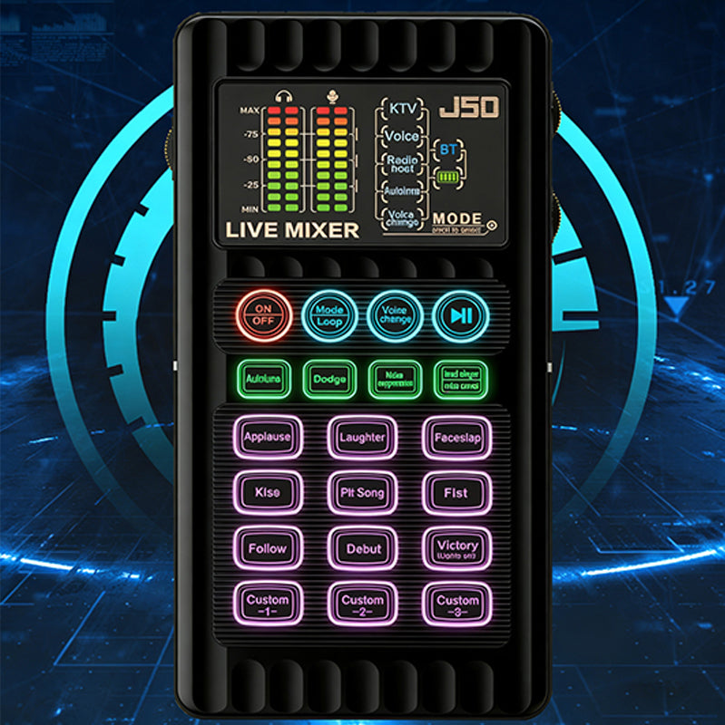 ✨🎤 Portable Handheld Live Sound Card (Voice Changer): Multifunctional Effects + Noise Cancellation – Stream from Anywhere!