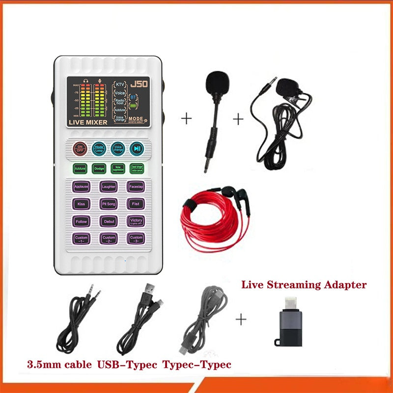 ✨🎤 Portable Handheld Live Sound Card (Voice Changer): Multifunctional Effects + Noise Cancellation – Stream from Anywhere!