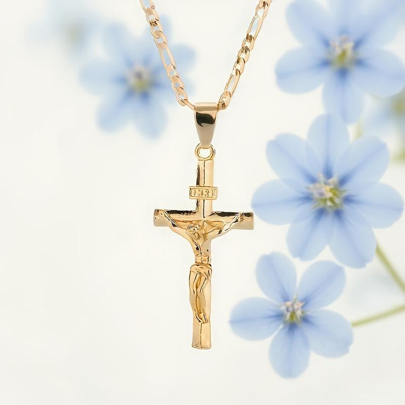 ⏳Time-Limited Special⏰Gold Crucifix Necklace – Detailed INRI Motif, Adjustable Figaro Chain & Hypoallergenic Finish 💛