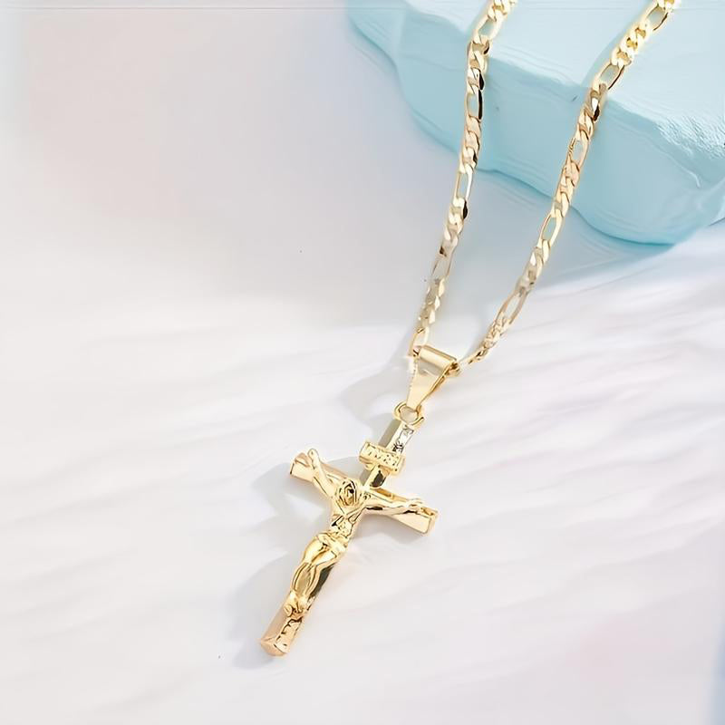 ⏳Time-Limited Special⏰Gold Crucifix Necklace – Detailed INRI Motif, Adjustable Figaro Chain & Hypoallergenic Finish 💛