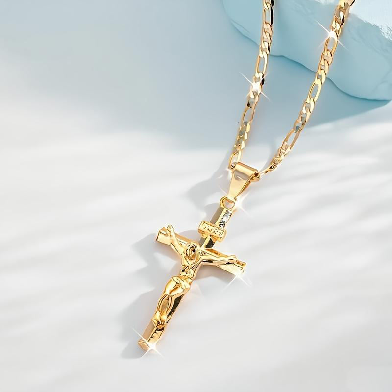 ⏳Time-Limited Special⏰Gold Crucifix Necklace – Detailed INRI Motif, Adjustable Figaro Chain & Hypoallergenic Finish 💛