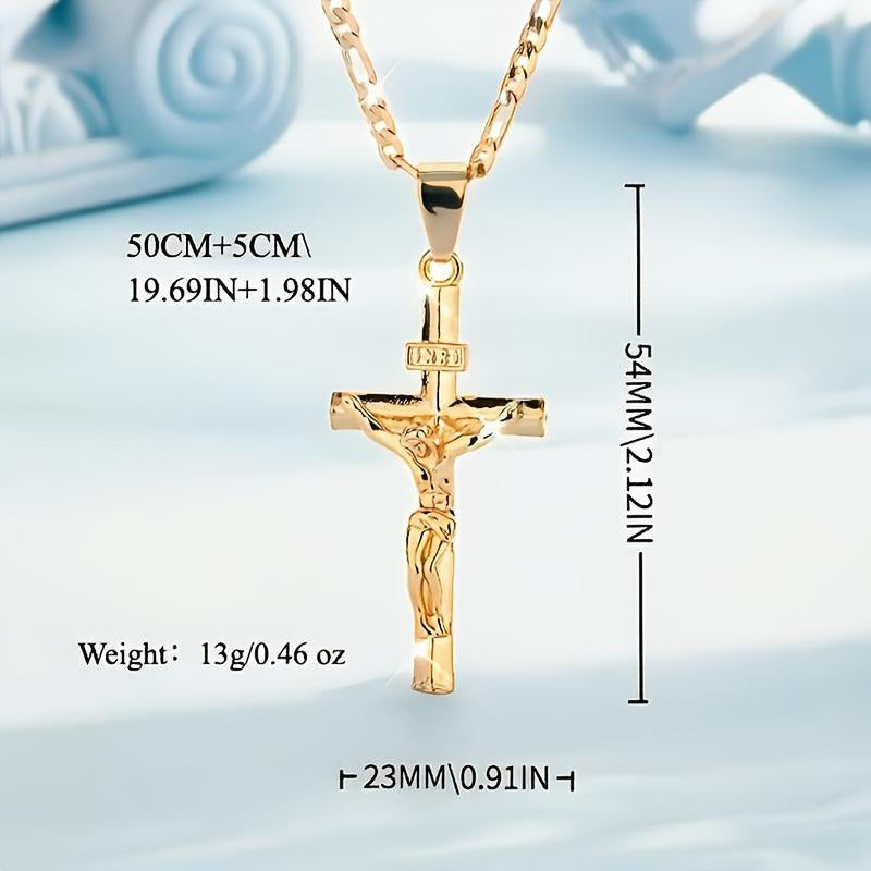⏳Time-Limited Special⏰Gold Crucifix Necklace – Detailed INRI Motif, Adjustable Figaro Chain & Hypoallergenic Finish 💛