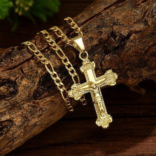 ⏳Time-Limited Special⏰Gold Crucifix Necklace – Detailed INRI Motif, Adjustable Figaro Chain & Hypoallergenic Finish 💛