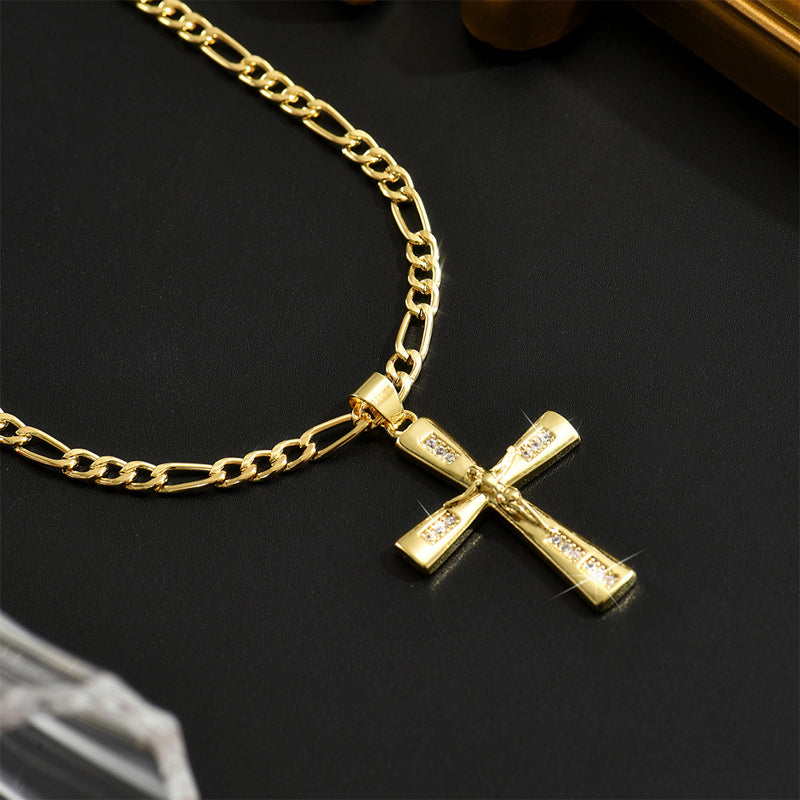 ⏳Time-Limited Special⏰Gold Crucifix Necklace – Detailed INRI Motif, Adjustable Figaro Chain & Hypoallergenic Finish 💛