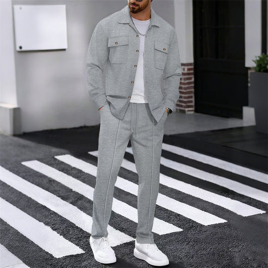 🔥 Men's Waffle Button-Up Jacket & Trousers Set – Breathable Waffle Knit, Relaxed Fit & Effortless Casual Style 👕👖
