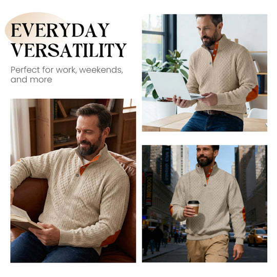 📢📢50%  OFF !! ⏰Men's Textured Jacquard Collared Sweatshirt