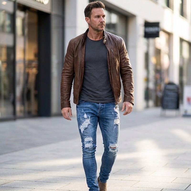 👖¡60% DE DESCUENTO! 🔥 Pantalones vaqueros ajustados con efecto desgastado para hombre – Corte ajustado y cónico, algodón transpirable &  Detalles rasgados y atrevidos