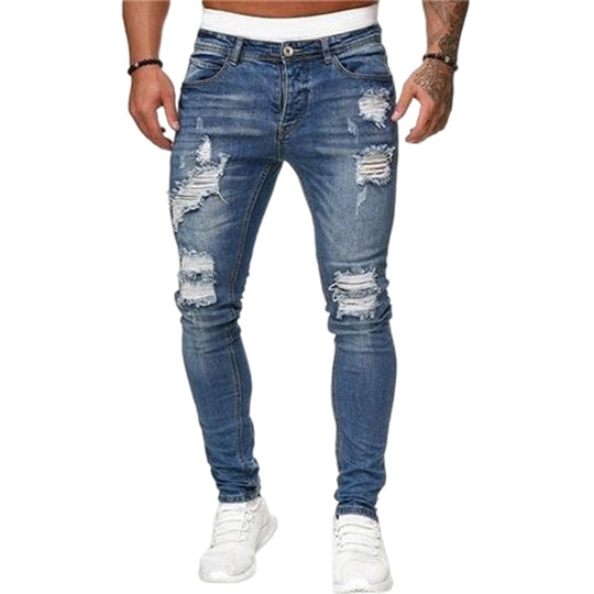 👖¡60% DE DESCUENTO! 🔥 Pantalones vaqueros ajustados con efecto desgastado para hombre – Corte ajustado y cónico, algodón transpirable &  Detalles rasgados y atrevidos
