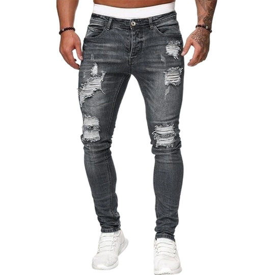 👖¡60% DE DESCUENTO! 🔥 Pantalones vaqueros ajustados con efecto desgastado para hombre – Corte ajustado y cónico, algodón transpirable &  Detalles rasgados y atrevidos