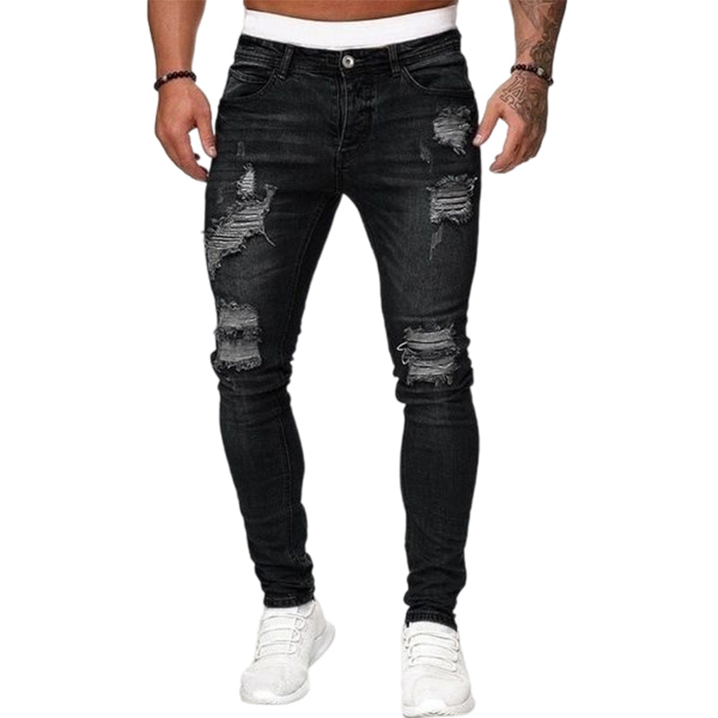 👖¡60% DE DESCUENTO! 🔥 Pantalones vaqueros ajustados con efecto desgastado para hombre – Corte ajustado y cónico, algodón transpirable &  Detalles rasgados y atrevidos