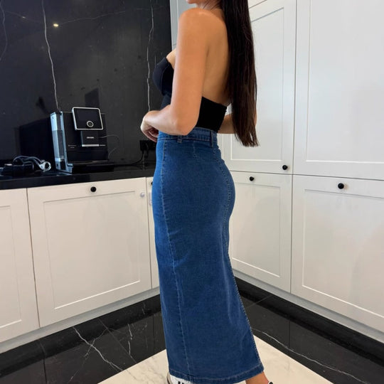 🔥New arrivals offer-Stylish Button Closure Split Denim Bodycon Skirt✨