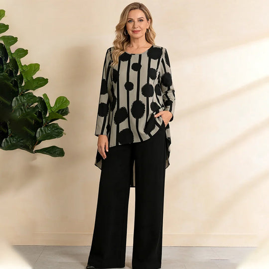 ✨🔥Women's Asymmetrical Print Top and Pants Set👚