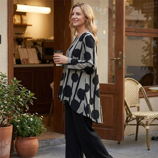 ✨🔥Women's Asymmetrical Print Top and Pants Set👚