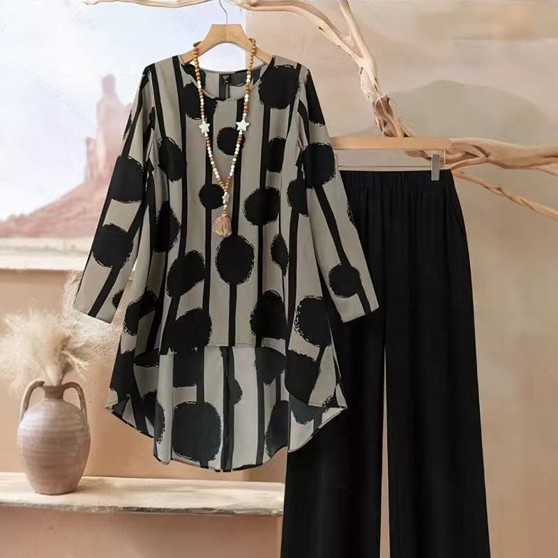 ✨🔥Women's Asymmetrical Print Top and Pants Set👚