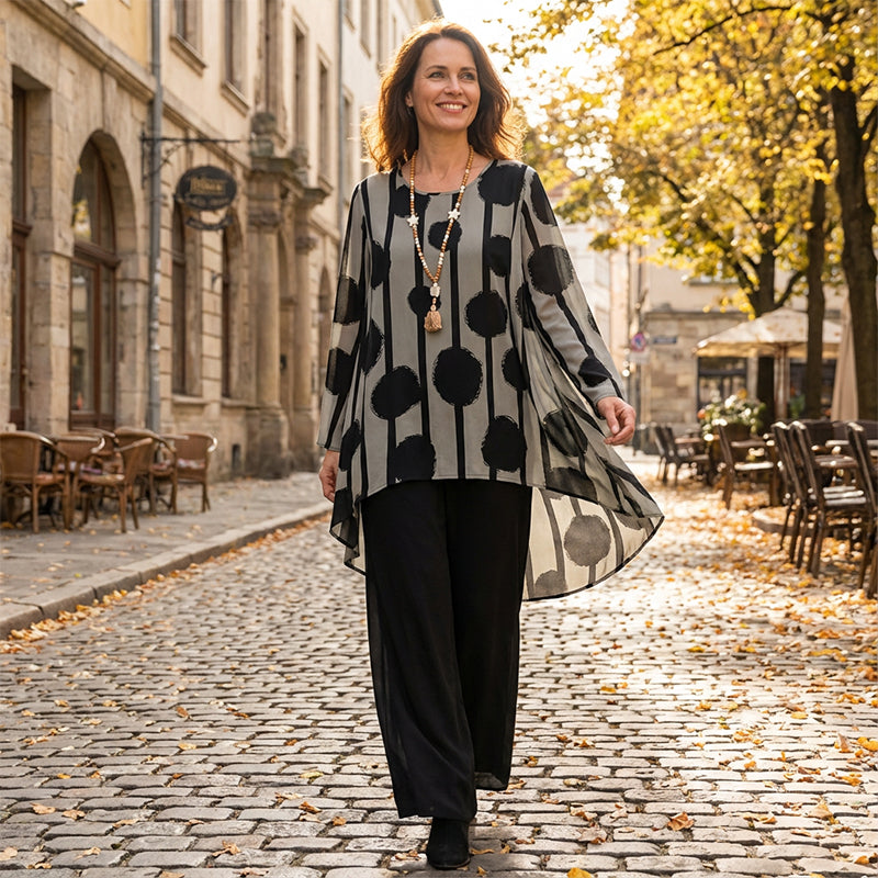 ✨🔥Women's Asymmetrical Print Top and Pants Set👚