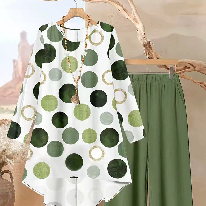 ✨🔥Women's Asymmetrical Print Top and Pants Set👚