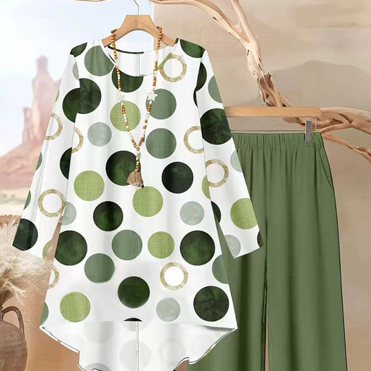 ✨🔥Women's Asymmetrical Print Top and Pants Set👚