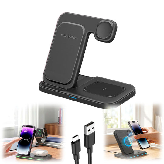 3-in-1 Foldable Magnetic Wireless Charging Stand
