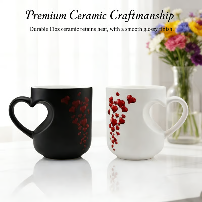 Color Changing Heart Handle Ceramic Mug