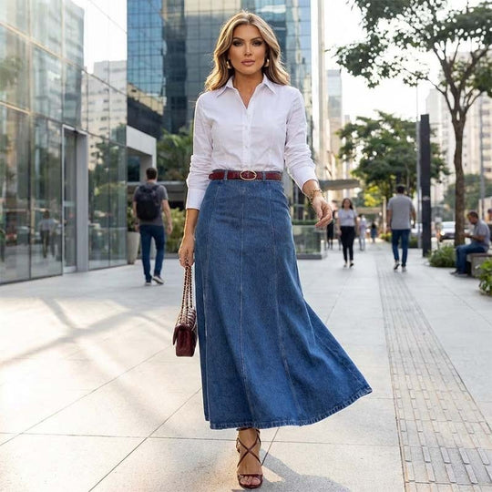 👗 60% OFF NOW! ✨ Women's High-Waist A-Line Denim Maxi Skirt – Flattering Fit, Stretchy Comfort & Versatile Style 👖