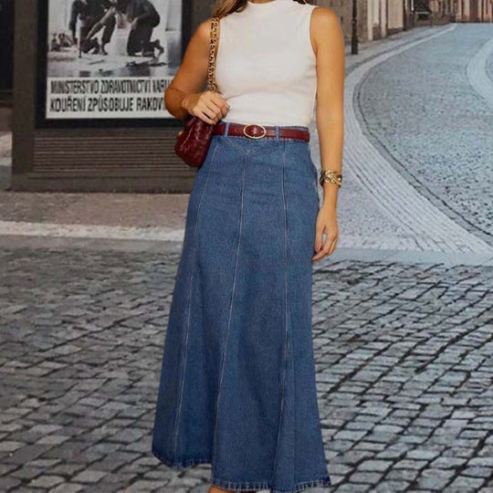 👗 60% OFF NOW! ✨ Women's High-Waist A-Line Denim Maxi Skirt – Flattering Fit, Stretchy Comfort & Versatile Style 👖
