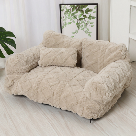 💎Plush Calming Pet Sofa Bed – Raised Rim, Removable Cover & Non-Slip Bottom for Cats & Dogs