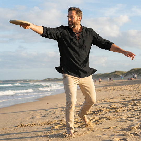 👔 50% OFF NOW! 💎 Men's Casual Solid Color Shirt – Lace-Up Neck, Modern Stand Collar & Breathable Cotton ✨