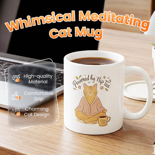 Whimsical Meditating Cat Mug