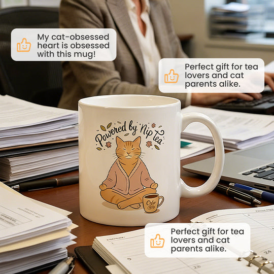 Whimsical Meditating Cat Mug