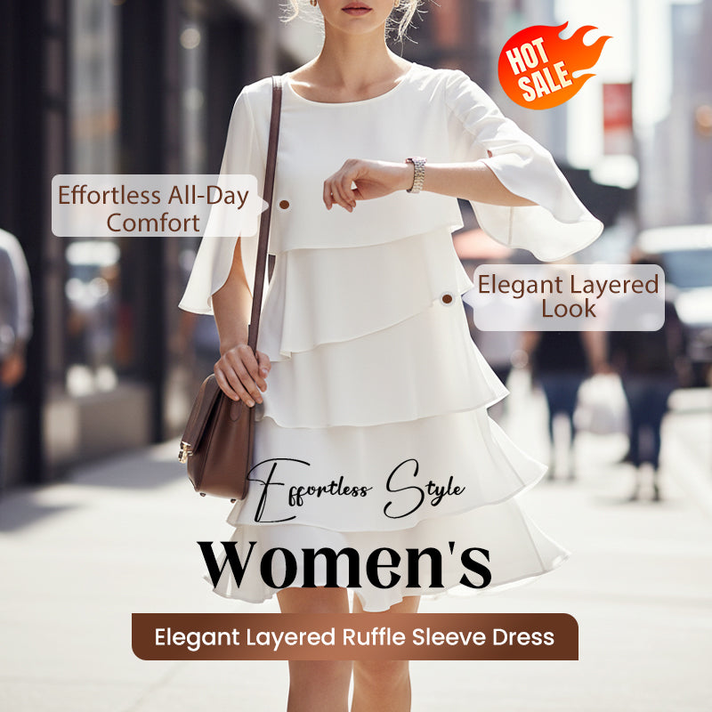 📢📢50 % DE RÉDUCTION !!!⏰Robe élégante à manches à volants superposés pour femme – Un style facile à porter en toute occasion💃