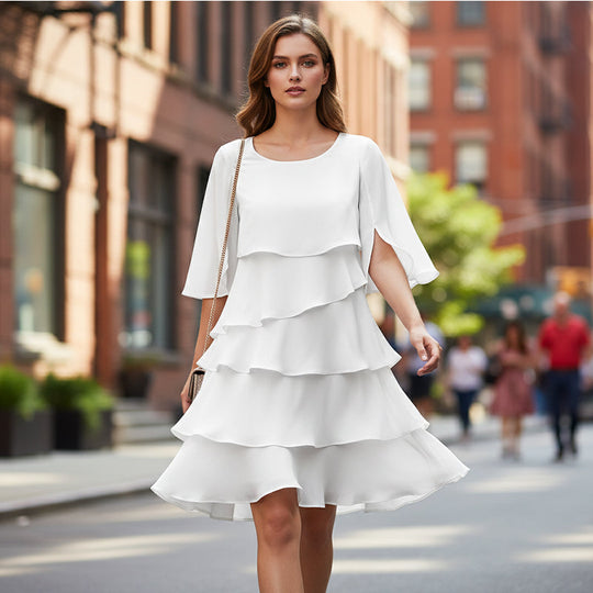 📢📢50 % DE RÉDUCTION !!!⏰Robe élégante à manches à volants superposés pour femme – Un style facile à porter en toute occasion💃