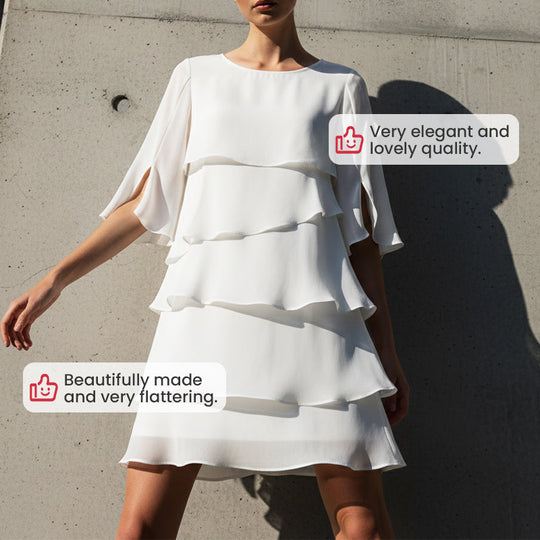 📢📢50 % DE RÉDUCTION !!!⏰Robe élégante à manches à volants superposés pour femme – Un style facile à porter en toute occasion💃
